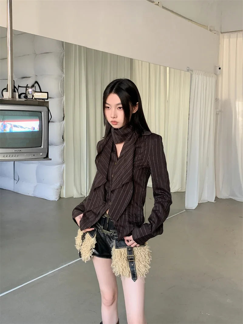 Y2K RUFFLED STRIPED SHIRT
