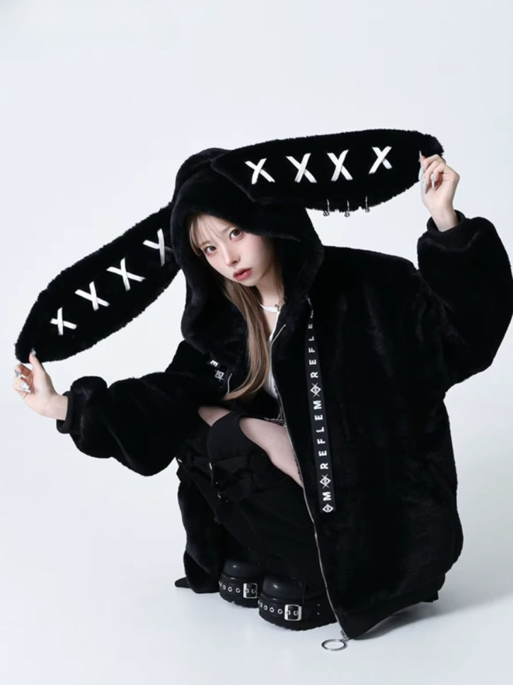 Y2K RABBIT EAR PLUSH JACKET